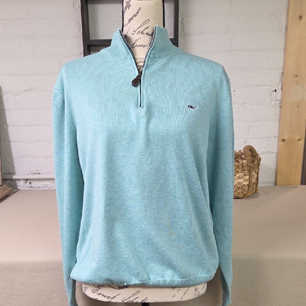 Vineyard Vines Men's Aqua Zip-Up Sweater